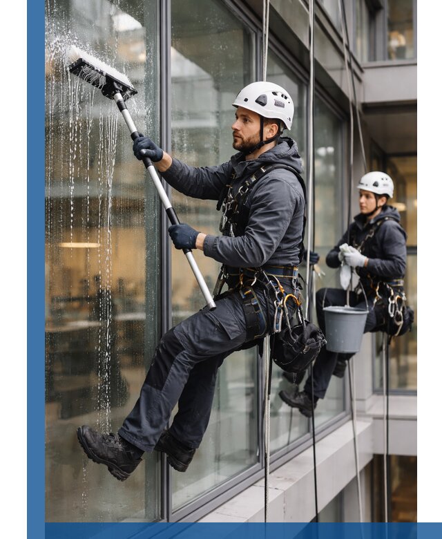 Профессиональная мойка витражей промышленными альпинистами в Ессентуках