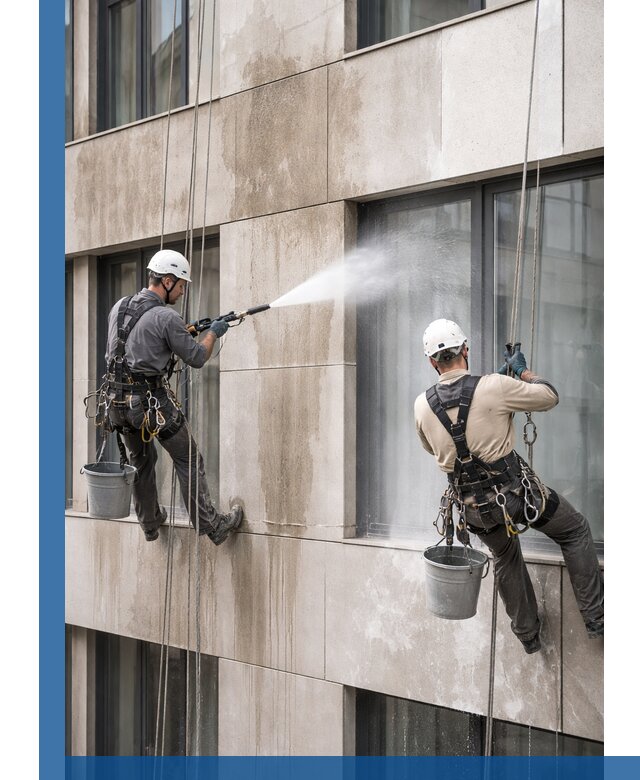 Послестроительная мойка фасада промышленным альпинизмом в Ессентуках