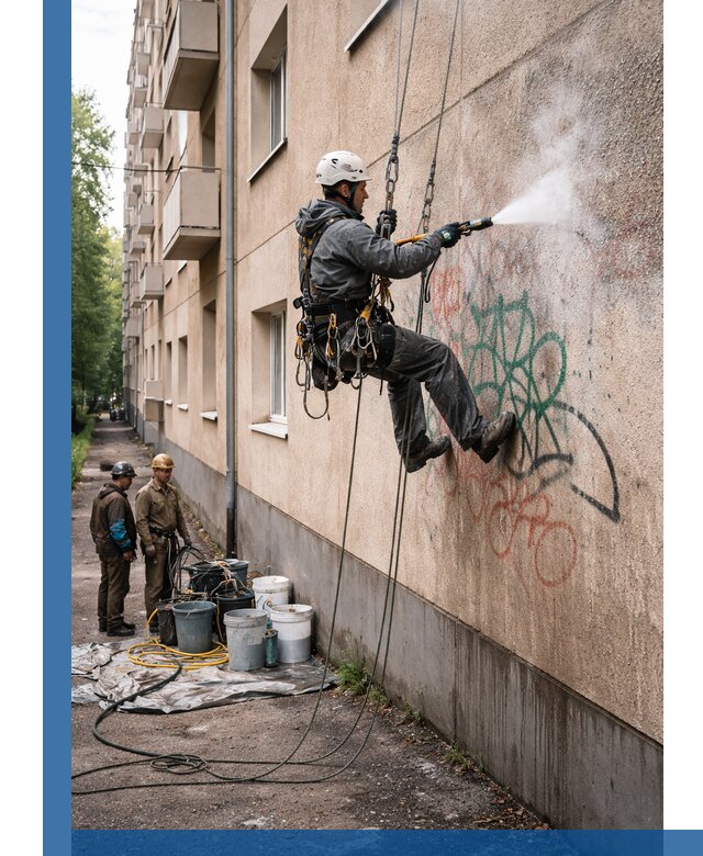 Удаление граффити с фасада в Ессентуках без следов и повреждений