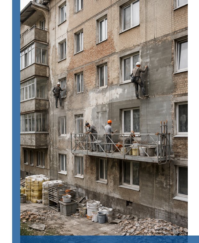 Капитальный ремонт фасада в Ессентуках с восстановлением и гидроизоляцией