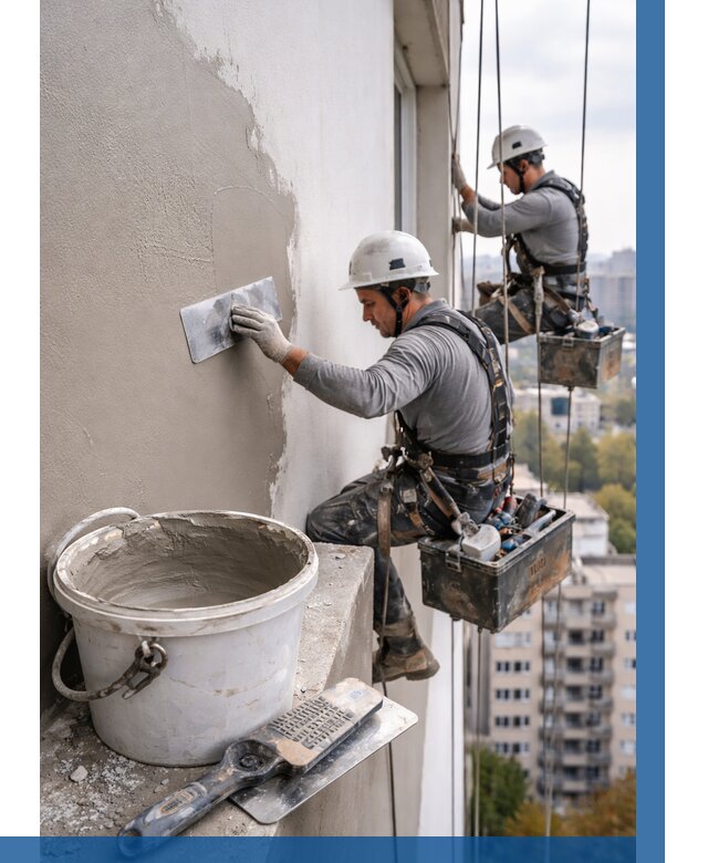 Шпаклевка фасада на высоте в Ессентуках от 714 р. | ВЫСОТНИК-Ссн