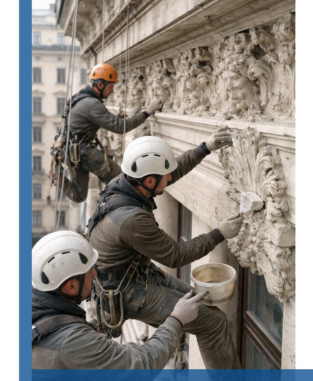 Реставрация фасадной лепнины с высотными работами в Ессентуках