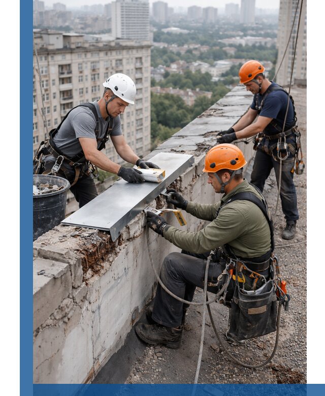 Ремонт парапета на кровле в Ессентуках, высотные работы с гарантией