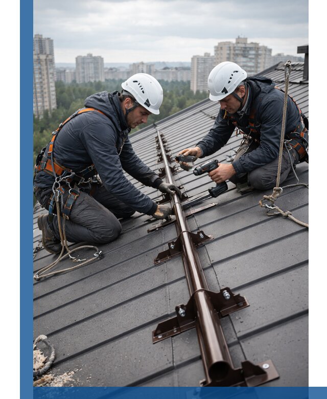 Монтаж снегозадержателей на кровле зданий в Ессентуках под ключ