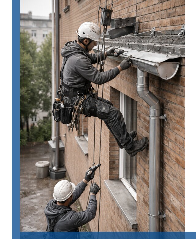 Монтаж водосточной системы на здании в Ессентуках под ключ