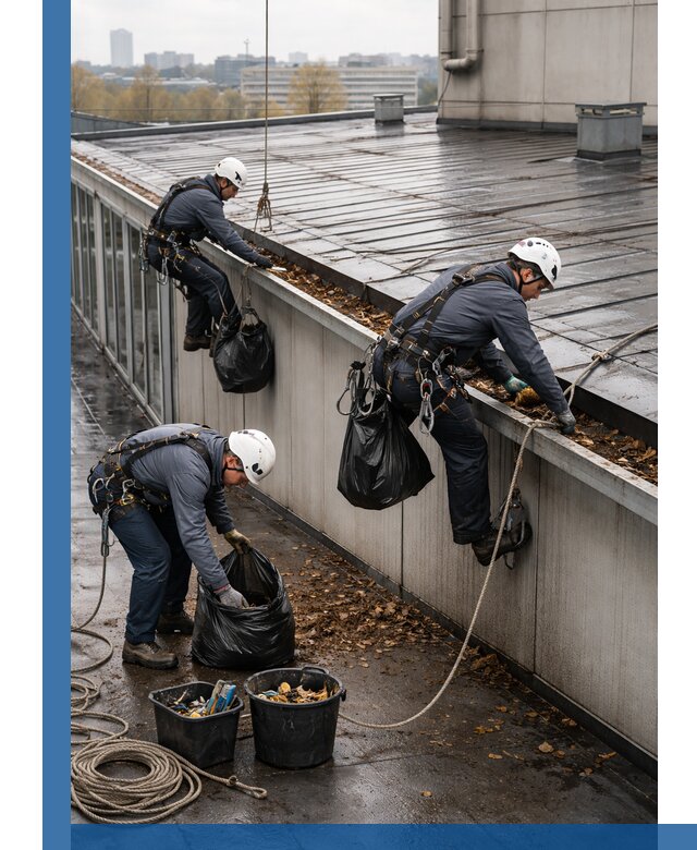 Очистка кровли по периметру в Ессентуках силами промышленных альпинистов