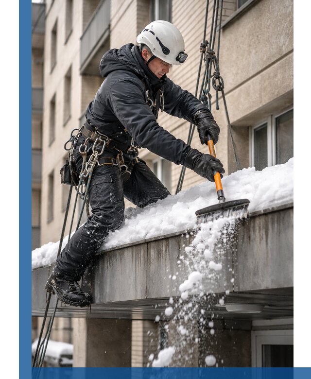 Очистка козырьков от снега в Ессентуках круглогодично безопасно