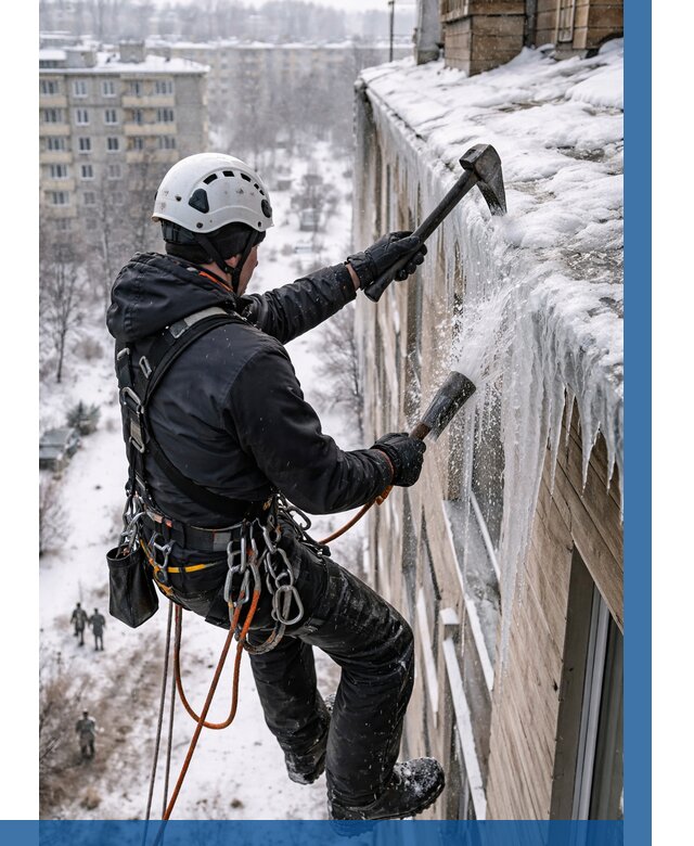 Сбивание сосулек с крыши в Ессентуках по цене от 4589 р. | ВЫСОТНИК-Ссн