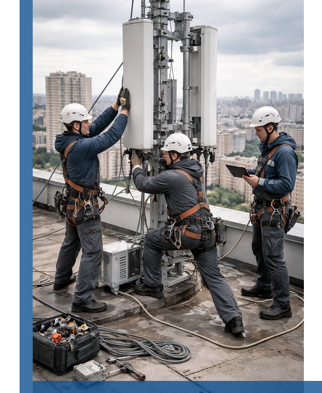 Монтаж антенн связи на крыше в Ессентуках с вводом в эксплуатацию