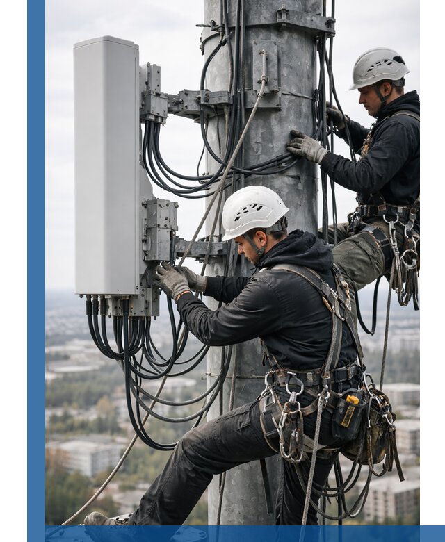 Монтаж оборудования связи на мачте в Ессентуках с пусконаладкой