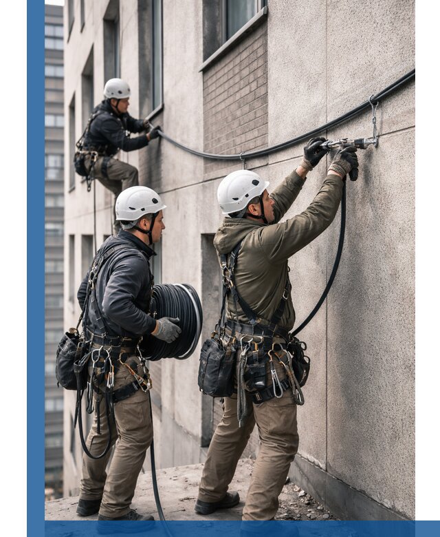 Прокладка кабеля по фасаду в Ессентуках, профессиональный монтаж