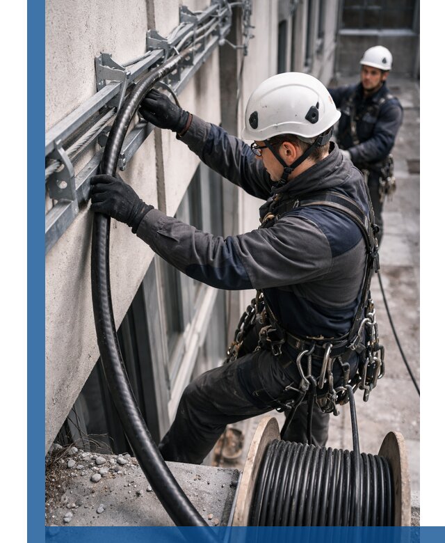 Протяжка кабеля питания на высоте в Ессентуках с гарантией безопасности и качества