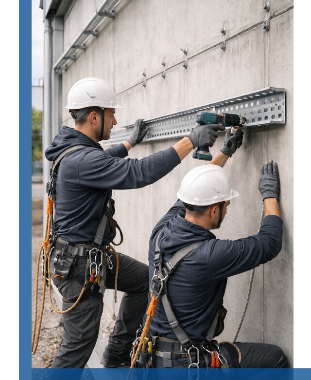 Монтаж кабельных лотков на фасаде зданий в Ессентуках с гарантией