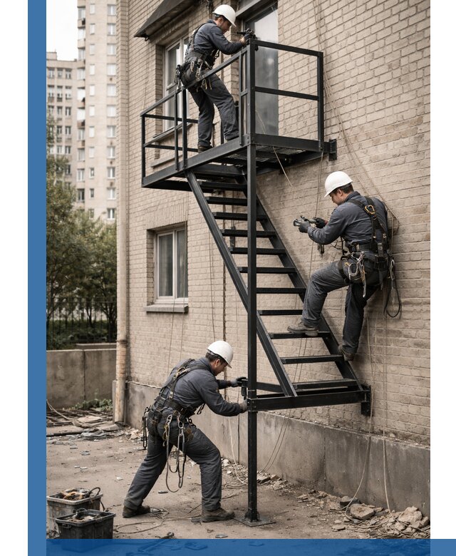 Монтаж пожарной лестницы в Ессентуках, установка и крепление