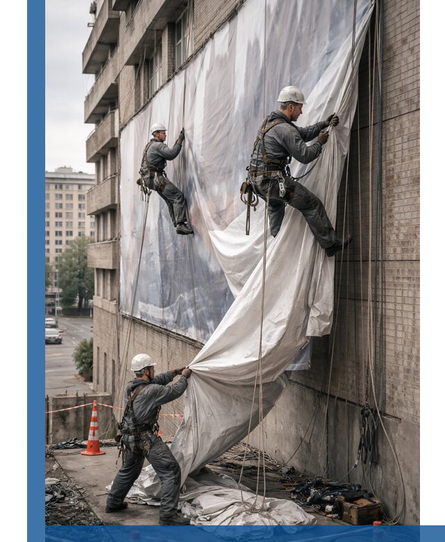 Демонтаж баннеров с фасада в Ессентуках оперативно и безопасно