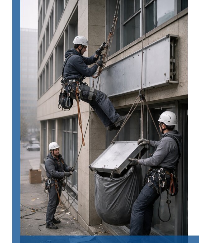 Демонтаж рекламной вывески с высотными работами в Ессентуках