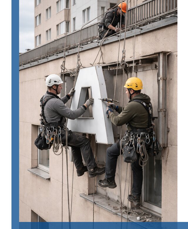 Ремонт и восстановление наружных вывесок на высоте в Ессентуках