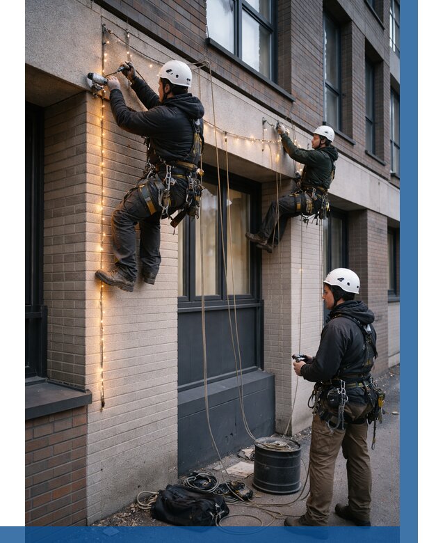 Монтаж гирлянд на фасаде в Ессентуках от 3569 р. | ВЫСОТНИК-Ссн