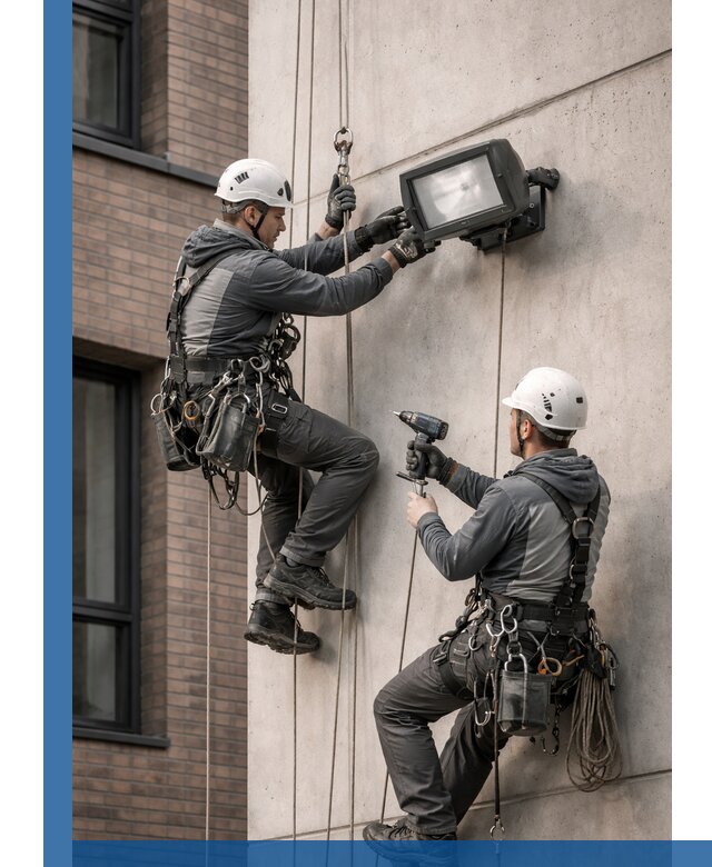 Профессиональный монтаж фасадных прожекторов в Ессентуках под ключ