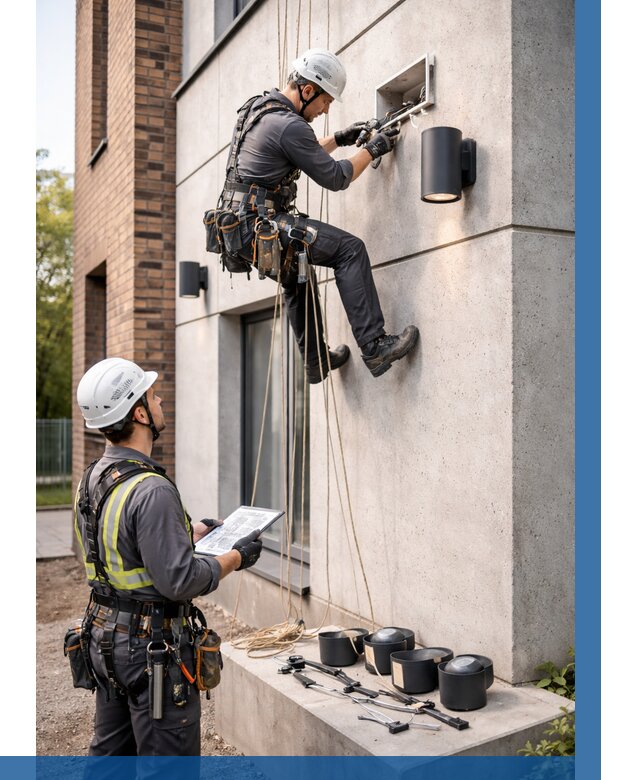 Монтаж фасадного освещения в Ессентуках от 2549 р. | ВЫСОТНИК-Ссн