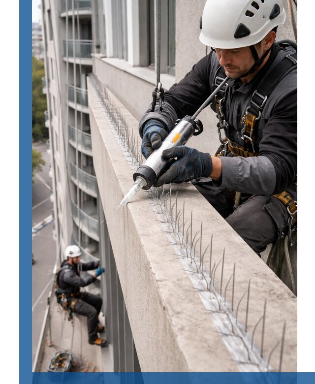 Установка шипов от птиц на фасадах и кровлях в Ессентуках